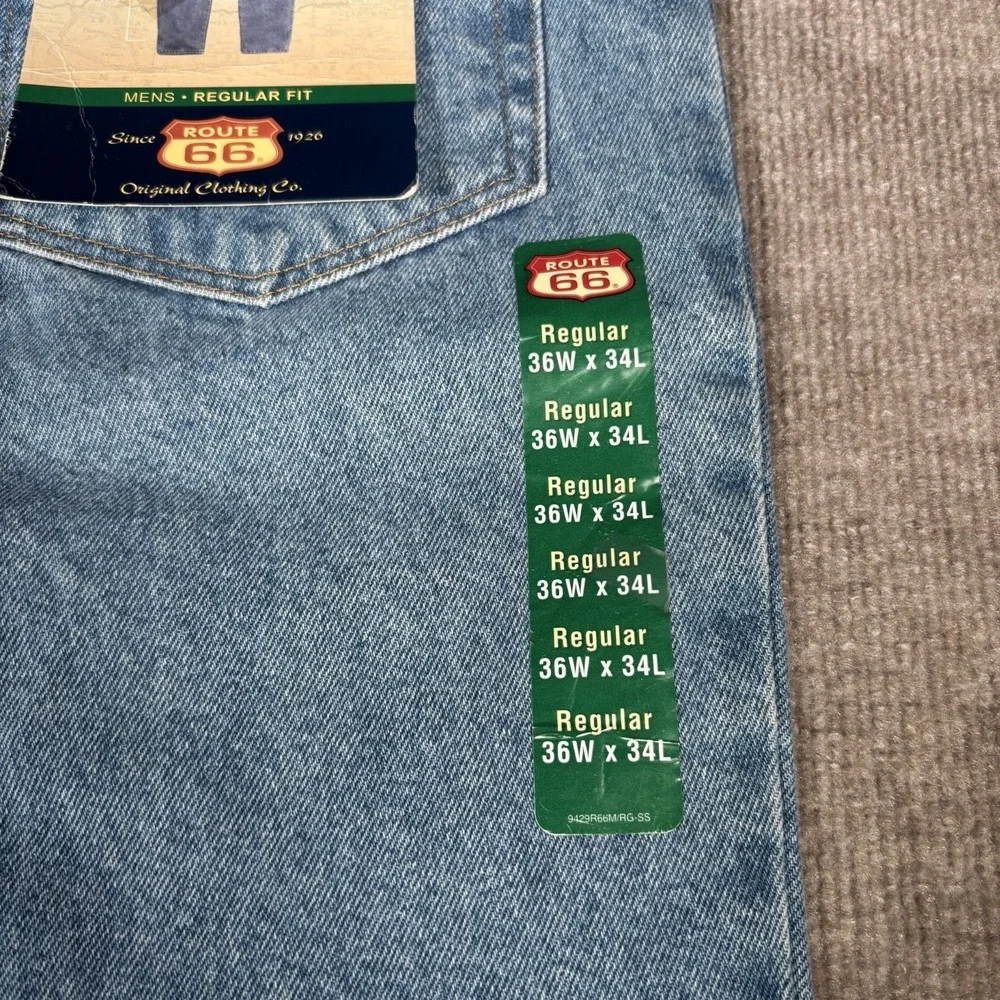 Vintage Route 66 Jeans Mens 34x34 (Tag 36x34) Regular Straight‎ Blue Denim NWT